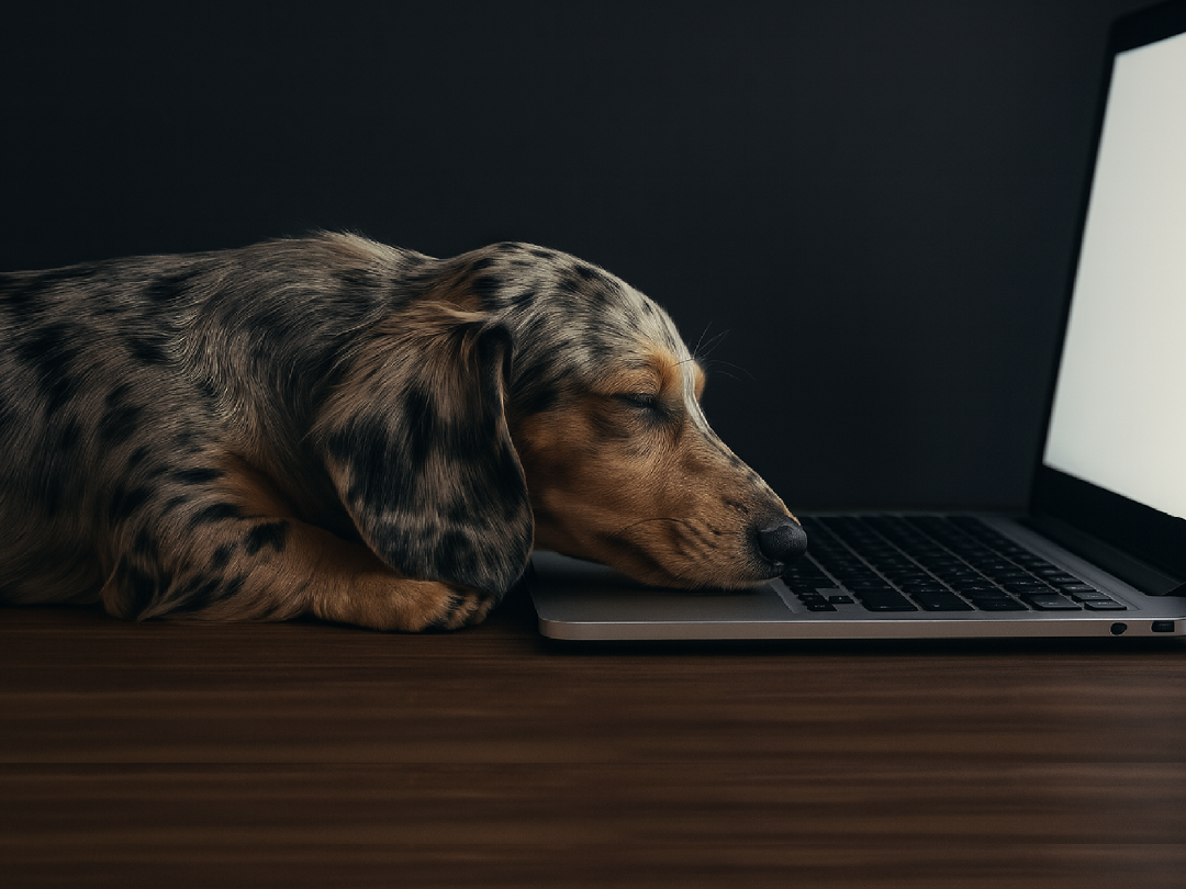 Hund schaut auf einen Laptop