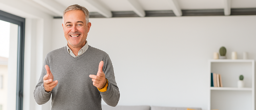 Junger Mann empfiehlt den Ratgeber Familie pflegen – Gut vorbereitet für den Pflegefall